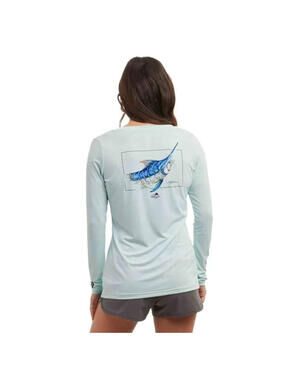PELAGIC Women's Aquatek Goione Marlin Shirt Small Dri Fit Omni Outdoor $60 MSRP